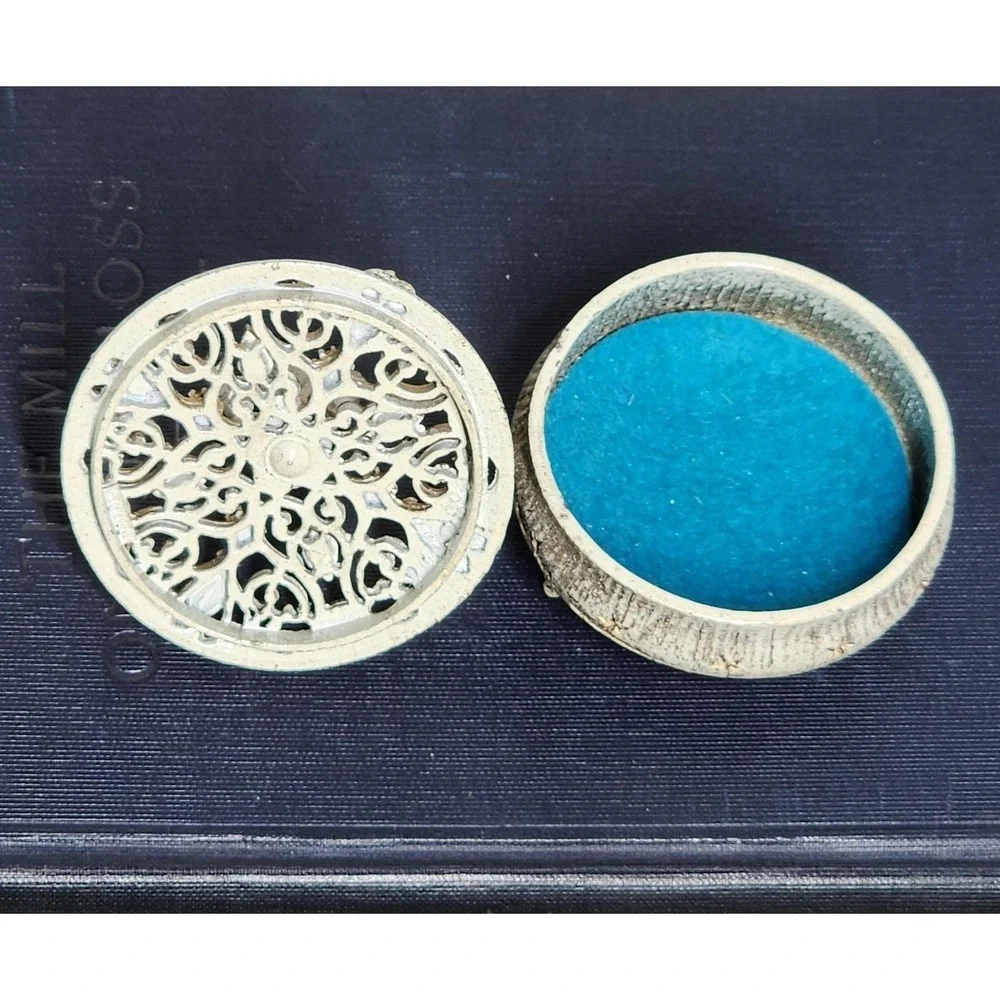 Vintage Florenza Fleur de Lis Trinket Box Jeweled Turquoise‎ Filigree Victorian